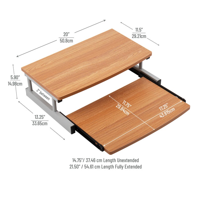 Mind Reader Monitor Stand, Sliding Keyboard Drawer, Laptop, Riser, Office, Wood/Metal, 20"L x 14.75"W x 5.9"H, Brown, Silver - Image 3
